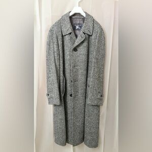 Vintage Burberrys Tweed Herringbone Coat Grey 44L